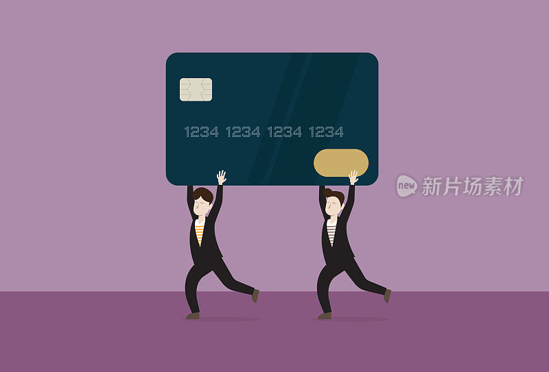 Business people run with a credit card